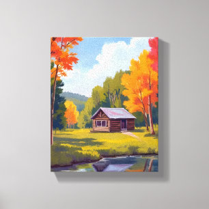 Autumn Abode Lakeside Cottage Canvas Print