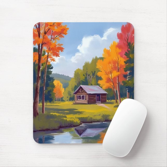 Autumn Abode Lakeside Cottage Mouse Pad (With Mouse)