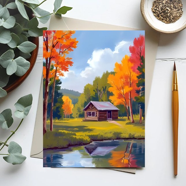 Autumn Abode Lakeside Cottage Postcard (Creator Uploaded)