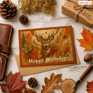 Autumn Abstract Deer and Fall Leaves  Card