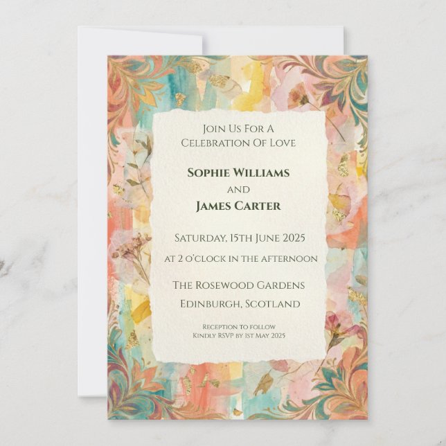 Autumn Abstract Floral Wedding Invitation (Front)