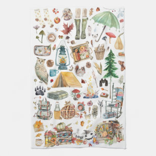Autumn Abundance   Rustic Watercolor Illustrations Kitchen Towel
