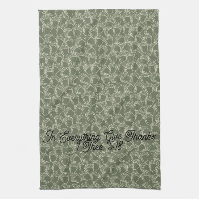 Autumn Acorns in Olive Kitchen Towel (Vertical)