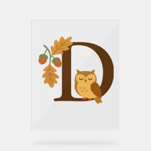 Autumn Alphabet Monogram Letter D – Owl with Oak L Acrylic Sign