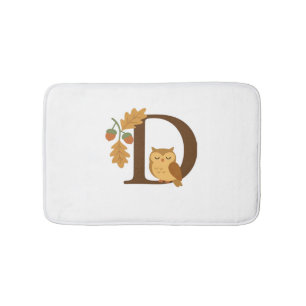 Autumn Alphabet Monogram Letter D – Owl with Oak L Bath Mat