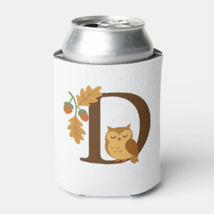 Autumn Alphabet Monogram Letter D � Owl with Oak L Can Cooler
