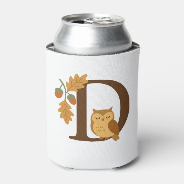 Autumn Alphabet Monogram Letter D � Owl with Oak L Can Cooler (Can Front)