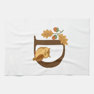 Autumn Alphabet Monogram Letter D � Owl with Oak L Kitchen Towel