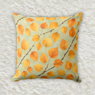 Autumn Amber Quaking Aspen Branch Pattern Throw Pillow