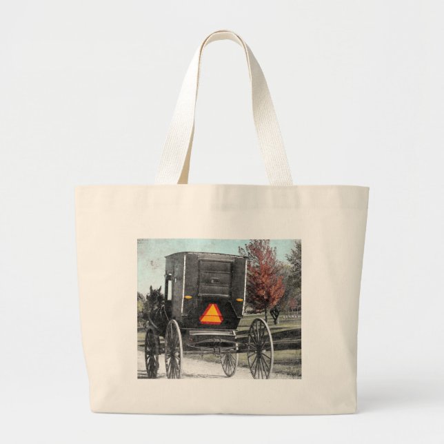 Autumn Amish Buggy Large Tote Bag (Front)