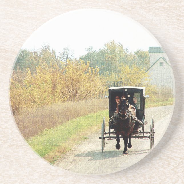 Autumn Amish Horse and Buggy Coaster (Front)