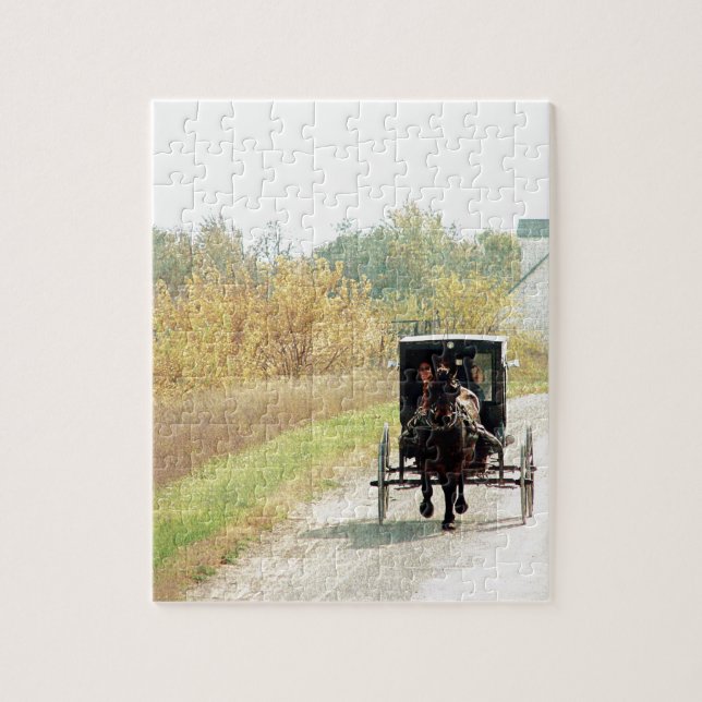 Autumn Amish Horse and Buggy Jigsaw Puzzle (Vertical)