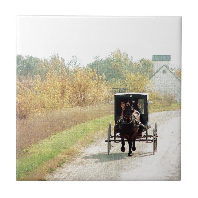 Autumn Amish Horse and Buggy Tile (Front)