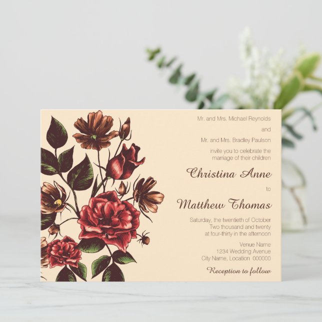 Autumn and Fall Floral Wedding Invitation (Standing Front)