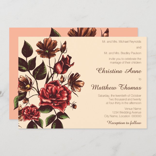 Autumn and Fall Floral Wedding Invitation (Front/Back)