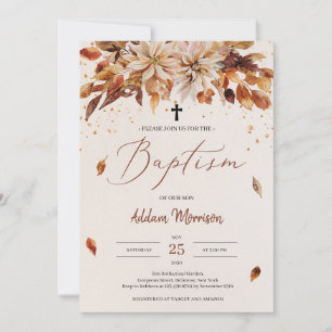 Autumn and Fall Orange Flowers Marigold Baptism Invitation