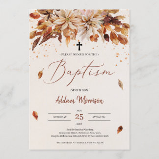 Autumn and Fall Orange Flowers Marigold Baptism Invitation