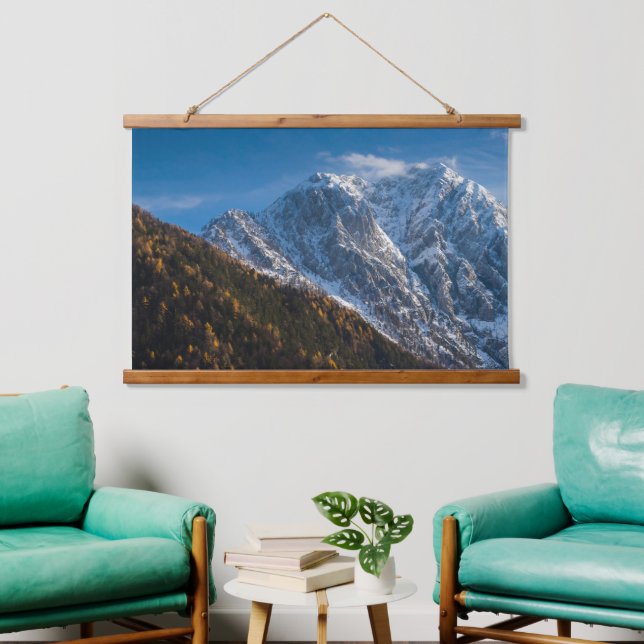 Autumn and winter at snowy mountains hanging tapestry (Living Room)