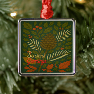Autumn and Winter Holidays Season's Greetings Metal Ornament