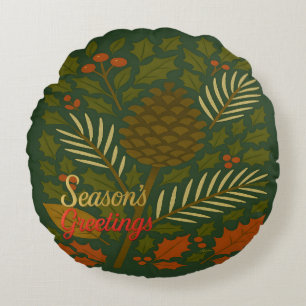 Autumn and Winter Holidays Season's Greetings Round Pillow