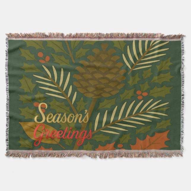 Autumn and Winter Holidays Season's Greetings Throw Blanket (Front)