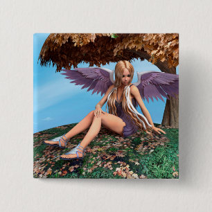 Autumn Angel Woodland Fantasy Art 2 Inch Square Button