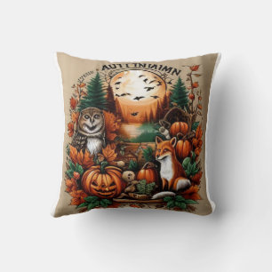 Autumn Animals and Pumpkins Throw Pillow
