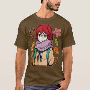 Autumn Anime Kawaii Red Hair Girl Fall Thanksgivin T-Shirt