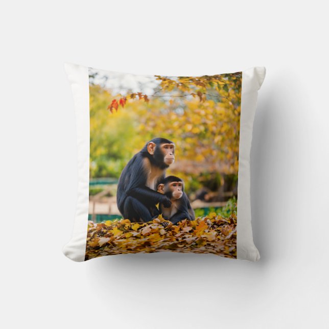 Autumn Antics: Monkeys at Play Throw Pillow (Front)
