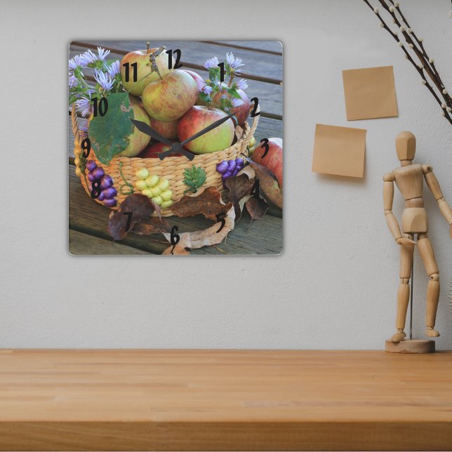 Autumn Apple Harvest Still Life Square Wall Clock (Creator Uploaded)