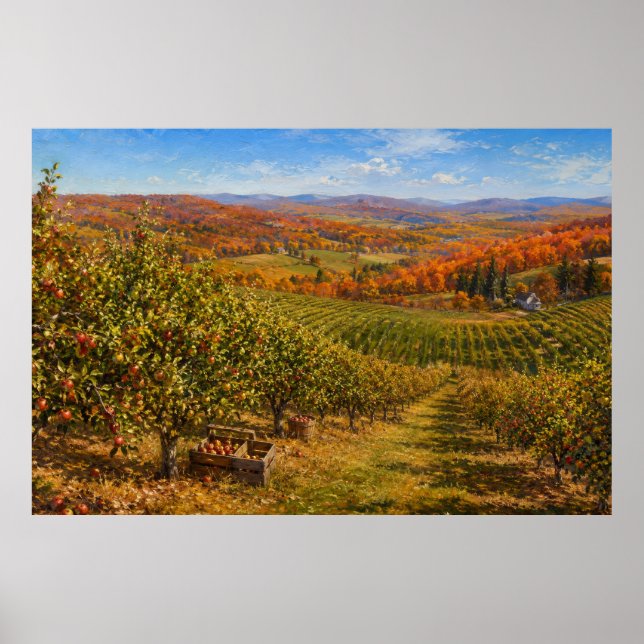 Autumn Apple Orchard Landscape Poster (Front)