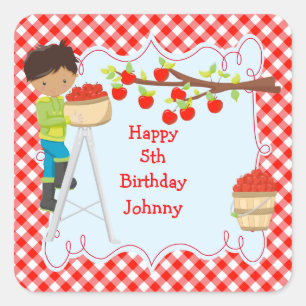 Autumn Apple Picking African American Birthday Square Sticker