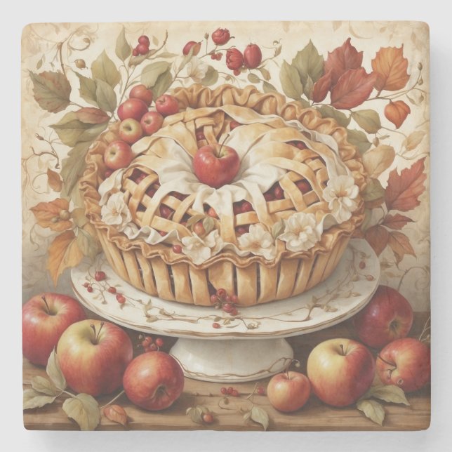 Autumn Apple Pie Stone Coaster (Front)