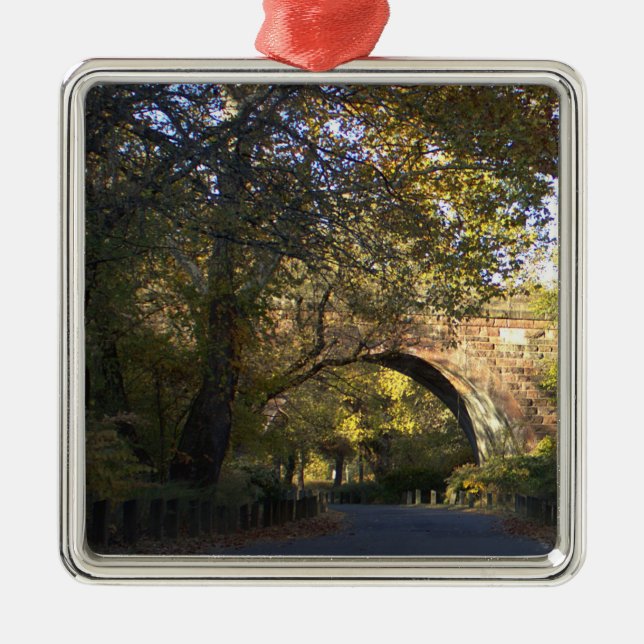Autumn Arched Bridge in Park Ornament  (Front)