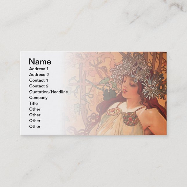 Autumn Art Nouveau by Alphonse Mucha Business Card (Front)