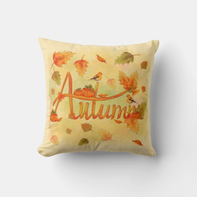 Autumn Art with Hand Lettering Throw Pillow (Front)