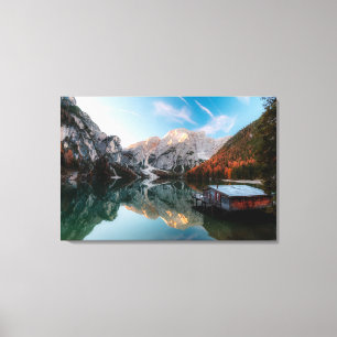 Autumn at lake Lago di Braies Italy Canvas Print