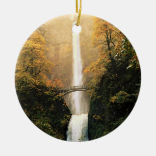 Autumn at Multnomah Falls, OR Ceramic Ornament