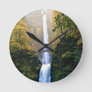 Autumn at Multnomah Falls Round Clock