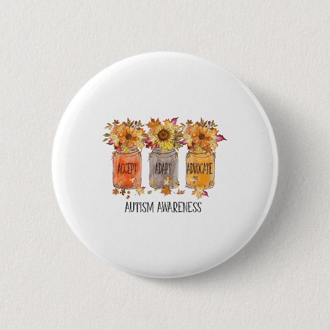 Autumn Autism Awareness Accept Adapt Advocate Flow 2 Inch Round Button (Front)