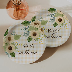 Autumn Baby in Bloom Gingham Sunflower Favour Paper Plate