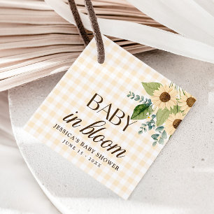 Autumn Baby in Bloom Gingham Sunflower Favour Tags