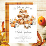 Autumn Baby Is Brewing Baby Brunch Invitation<br><div class="desc">This charming invitation features a watercolor drawing of a cup of coffee and a tiered dessert stand with autumn flowers and a pumpkins. The words "a baby is brewing" are written in a modern script font. It's the perfect way to invite your friends and family to celebrate the mom-to-be with...</div>