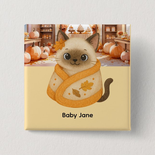 Autumn Baby Shower for Cat Lovers  2 Inch Square Button (Front)