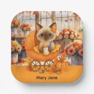 Autumn Baby Shower for Cat Lovers Paper Plate