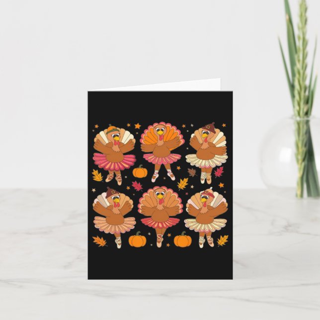 Autumn Ballerinas Dancing Cute Turkey Thanksgiving Card (Front)