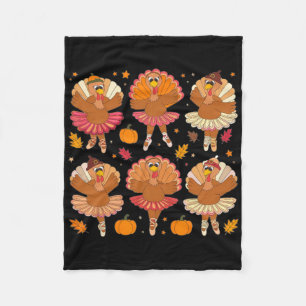 Autumn Ballerinas Dancing Cute Turkey Thanksgiving Fleece Blanket