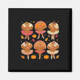 Autumn Ballerinas Dancing Cute Turkey Thanksgiving Magnet