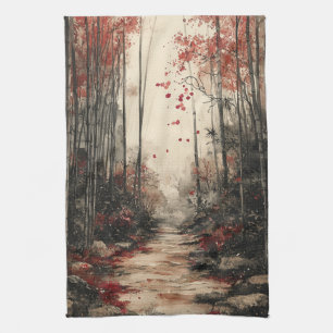 Autumn Bamboo Path Ink Wash Kitchen Towel
