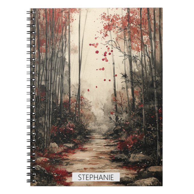 Autumn Bamboo Path Ink Wash Notebook (Front)